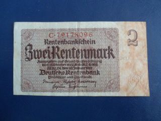 1937 Nazi German 2 Rentenmark - Vg Cond.  19 - 20