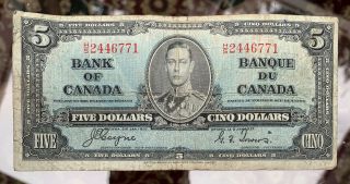 Almost Gone Bank Of Canada King George 1937 5 Dollar Banknote Coyne Towers H/s