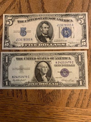 Us Currency Silver Certificates 1$ And 5$
