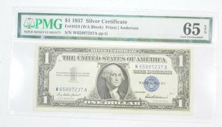 $1 1957 Silver Certificate Pmg 65 Epq Gem,  Fr 1619 (wa Block) 243