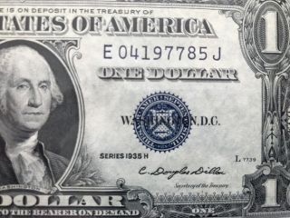 1935 H Silver Certificate $1 Dollar Bill,  Blue Seal (block E/j),  Uncirculated