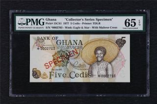 1977 Ghana " Collector S Series Specimen " 5 Cedis Pick 15cs1 Pmg 65 Epq Gem Unc