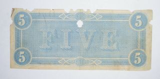 CIVIL WAR 1864 $5.  00 Confederate States Horse Blanket Note 766 2