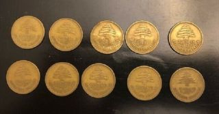 Set Of 10 Lebanese 25 Piastre Coins From 1952