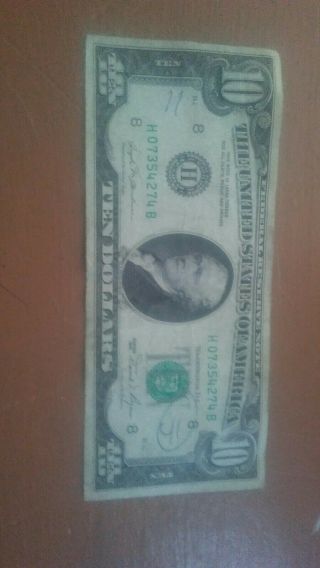1981 (h) Federal Reserve Note Ten Dollar Bill