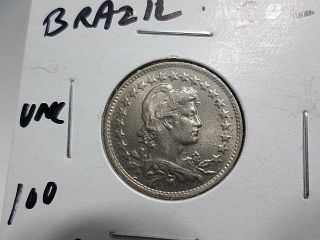 1918 Brazil Prooflike Unc Coin,  100 Reis,  Brasil,