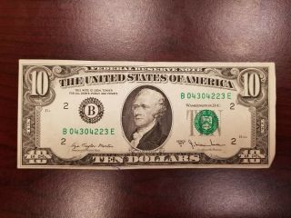 Series 1977 - A Us Ten Dollar Bill $10 Frn Note York B04304223e
