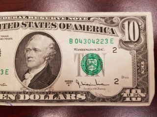 Series 1977 - A US Ten Dollar Bill $10 FRN Note York B04304223E 4