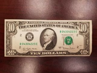 Series 1977 - A US Ten Dollar Bill $10 FRN Note York B04304223E 5