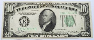 1934 A $10 Federal Reserve Note - Au,  Green Seal Better Grade Hamilton (181728k)