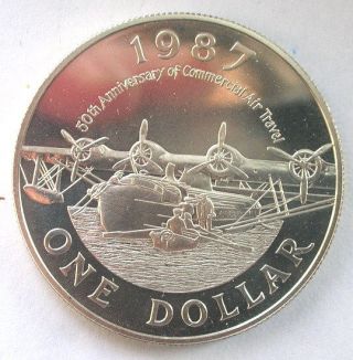 Bermuda 1987 Amphibious Plane Dollar Silver Coin,  Unc