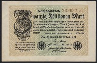 1923 20 Million Mark Germany Vintage Paper Money Banknote Currency P 108e Xf