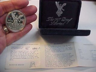 1987 Mexico Proof Libertad 1 Oz.  999 Fine Silver W/ Box & 8091