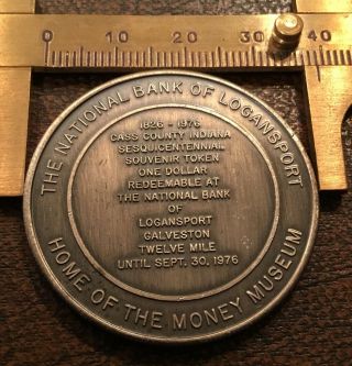 Cass County Indiana Sesquicentennial Bank Of Logansport Money Museum Coin Medal 2