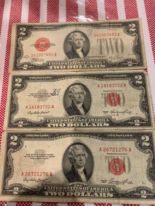 Three 2 Dollar Bills Two From 1953 And One From 1928