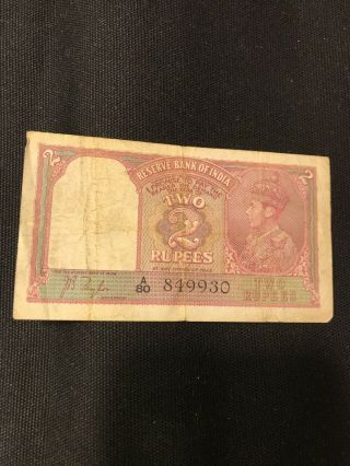 India 2 Rupees 1943 P17a Tbb B201a F,