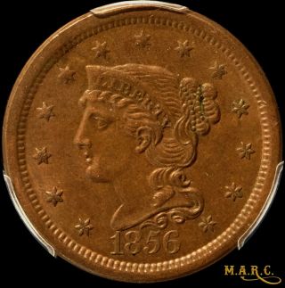 1856 Au58 Pcgs 1c Braided Hair Large Cent,  Medium Brown,  Nearly Unc Marc