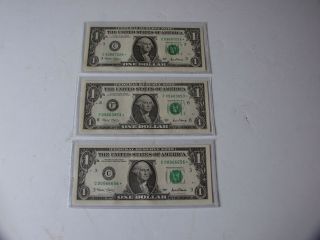 3 - 2001 $1.  00 Federal Reserve Star Notes 4 Of A Kind Low Number