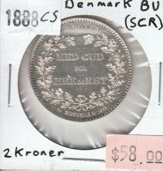 Denmark 2 Kroner 1888 Silver Unc Uncirculated