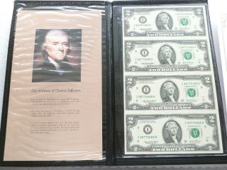 Uncut Sheet Of Four $2 Bills In Display Folder,  Series 2003