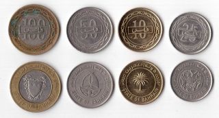 State Of Bahrain – 4 Dif Coins Set 10 - 100 Fils Bimetal