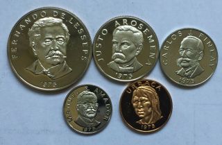 Panama 5 Proof Coins 50,  25,  10,  5 & 1 Centesimos From Proof Set 1975