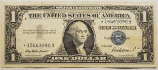 1957 $1.  00 Star Note Silver Certificate Blue Seal One Dollar Bill -
