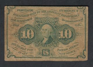 1862 Usa 10 Cents Postage Currency Bank Note