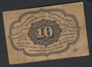 1862 USA 10 CENTS POSTAGE CURRENCY BANK NOTE 2
