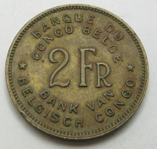 Belgian Congo 2 Francs 1946 - Brass - Vf - - 322