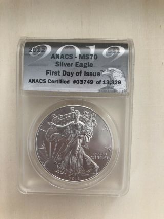 2012 $1 American Silver Eagle Anacs Ms70 First Day Issue