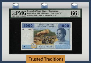 Tt Pk 207uc 2002 Central African States Cameroun 1000 Francs Pmg 66q Sole Graded