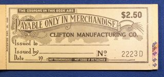 Cotton Mill Coupon Booklet - Clifton Mfg.  Co. ,  $2.  50,  Clifton,  South Carolina