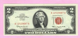 $2 1963 Two Dollar Cu Red Seal Small Size Usa Legal Tender Note Bill Currency
