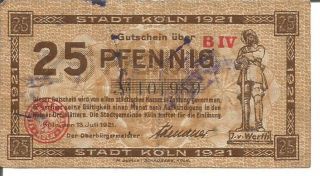Germany (kÖln) Notgeld 25 Pfennig 1921