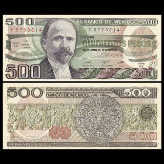 Mexico 500 Pesos Banknote,  1984,  P - 79,  Unc,  North America Paper Money