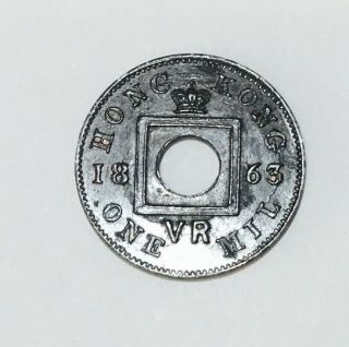 1863 Hong Kong 1 Mil Copper Coin.
