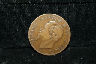 1866 Italy 10 Centesimi Vittorio Emanuele Ii Italian Kingdom Copper Coin
