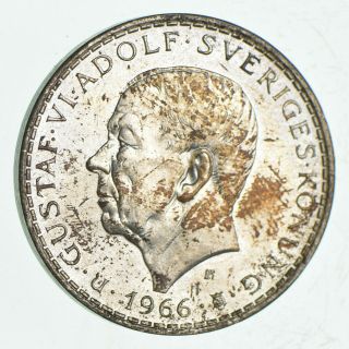Silver - World Coin - 1966 Sweden 5 Kronor - World Silver Coin - 18 Grams 135