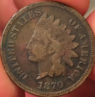 1870 Indian Head Cent 1c Penny Coin -