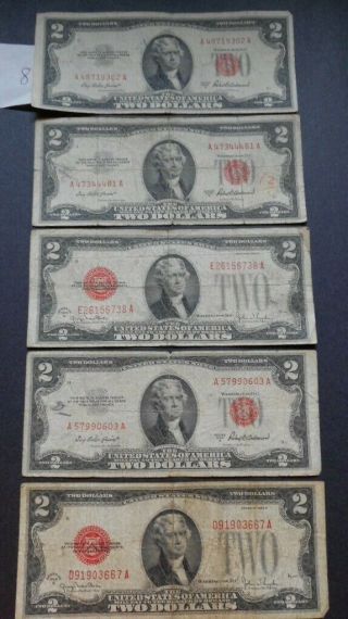 Set Of 5,  $2.  00 Bills,  Red Seal
