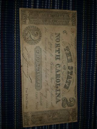 1861 $2 Two Dollar Bill Raleigh North Carolina Note Currency Old Paper Money