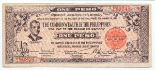 Philippines Emergency Currency 1 Peso 1942,  P - S646
