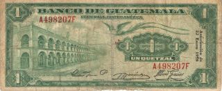 1958 El Banco De Guatemala 1 Quetzal Pick: 36