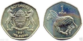14 Botswana 1 Pula Coins,  Uncirculated Km 24