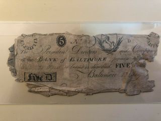 $5 Five Dollars Bank Of Baltimore Early Type Circa 1795 - 1800 
