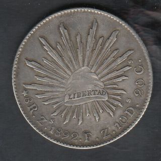 1892 Zs Fz Mexico Silver 8 Reales