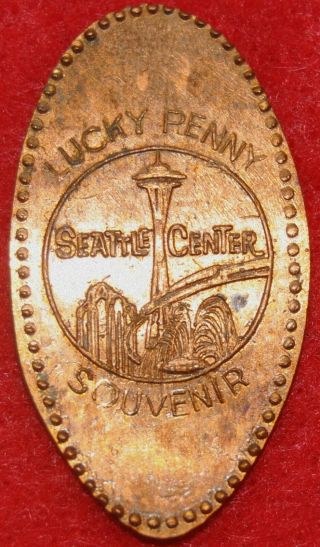 Vintage elongated cent: LUCKY PENNY SEATTLE (Worlds Fair) CENTER SOUVENIR 1963 2