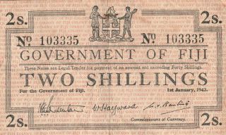 Fiji 2 Shillings Banknote 1.  1.  1942 P.  50a Almost Very Fine