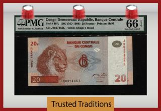 Tt Pk 88a 1997 Congo Democratic Republic 20 Francs " The Lion King " Pmg 66 Epq